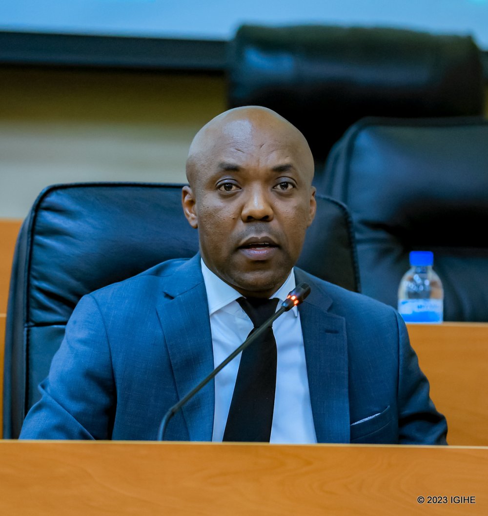 Dr. Ernest Nsabimana, the Minister of Infrastructure appearing before the Upper House of Parliament. 
