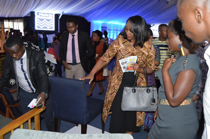 The Ministry of Trade and Industry, Soraya Hakuziyaremye at the Official launch of the Made In Rwanda Policy and Made in Rwanda Logo 