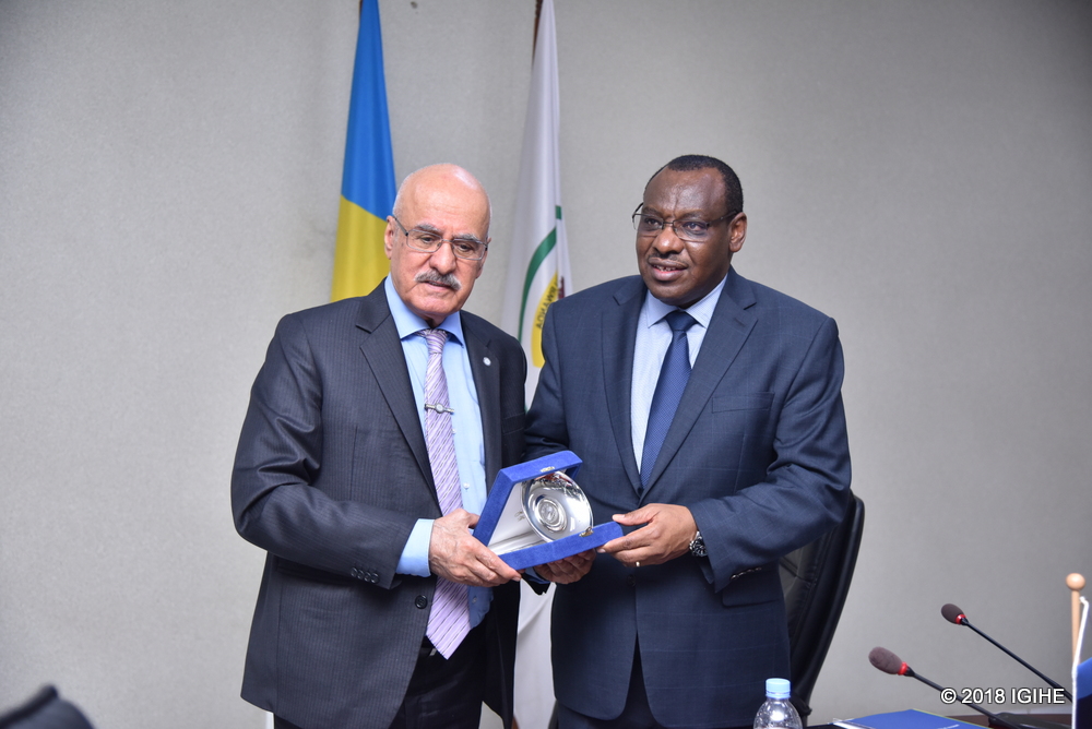 The Director-General of OFID, Suleiman Jasir Al-Herbish and Minister Claver Gatete during the signing ceremony yesterday in Kigali
