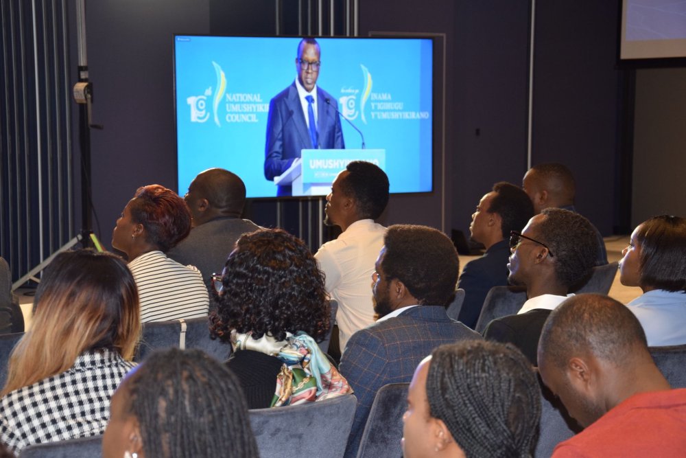 The Minister of National Unity and Civic Engagement , Jean Damascène Bizimana took participants through Rwanda's journey of unity and reconciliation. 