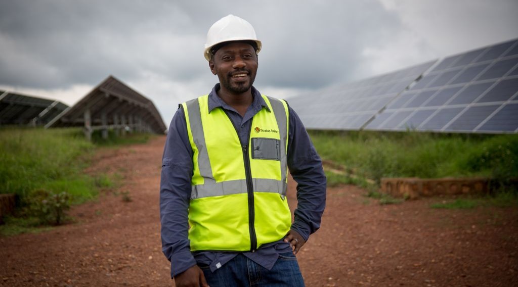 Twaha Twagirimana, the director of the solar field in eastern Rwanda, which is now operated by the Norwegian company Scatec, on February 17, 2017. (Miriam Alster/Flash90)