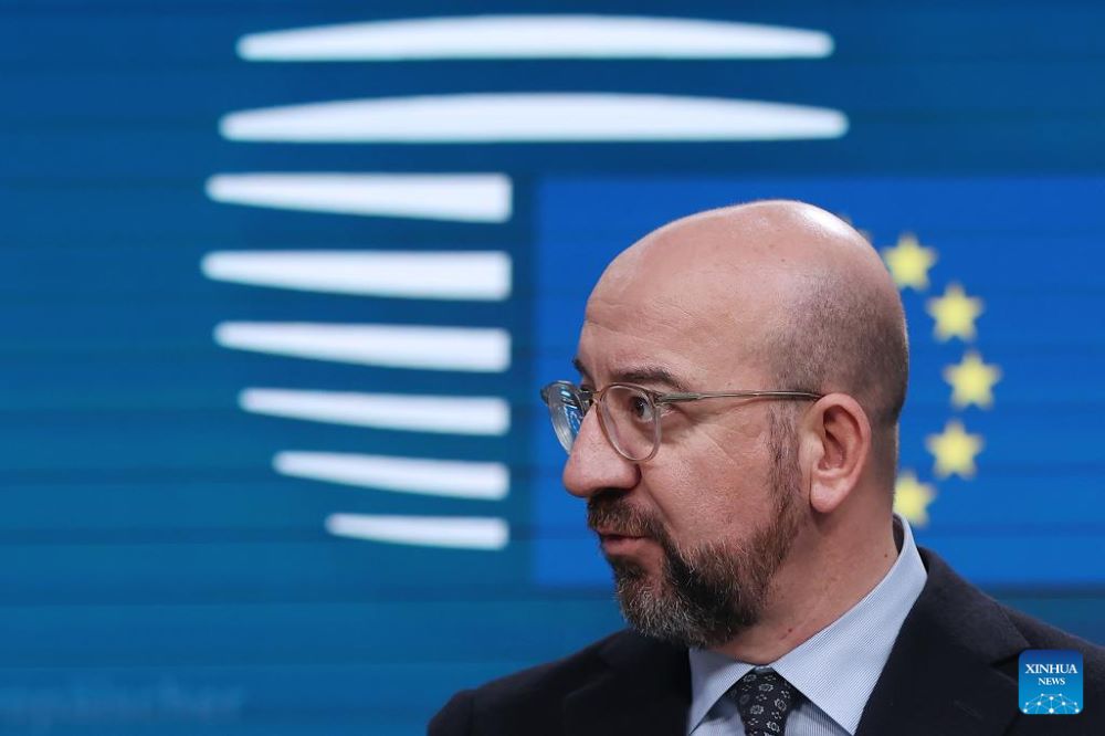 This file photo taken on Dec. 15, 2023 shows European Council President Charles Michel speaking at a press conference during the European Council meeting in Brussels, Belgium. European Council President Charles Michel has informed Belgian media of his decision to run for the election of the Member of European Parliament (MEP) in June, leading to his early departure from the Council presidency in July. (Xinhua/Zhao Dingzhe)