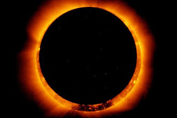 Sun spots are seen as the moon moves into a full eclipse position after reaching annularity during annular eclipse on May 20, 2012. The "ring of fire" was witnessed on February 26, 2017.