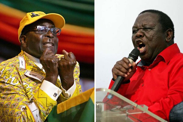 Robert Mugabe (left), Zimbabwe's president and leader of Zanu-PF), and Morgan Tsvangirai, leader of the Movement for Democratic Change (MDC).