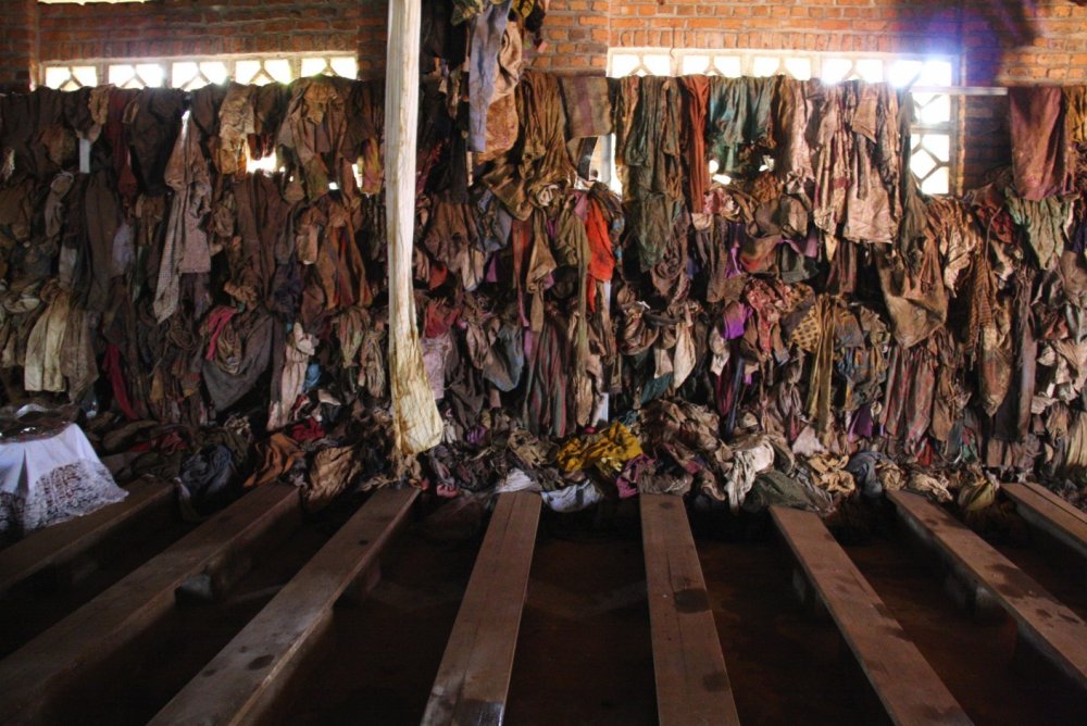 Belongings of Genocide victims in a former church that has become a memorial site. 