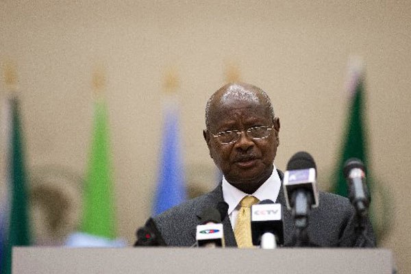 President of Uganda, Yoweri Museveni speaks at the Sipopo Conference Centre during the 23rd African Union Peace and Security Council meeting in Malabo, Equatorial Guinea on June 26, 2014.