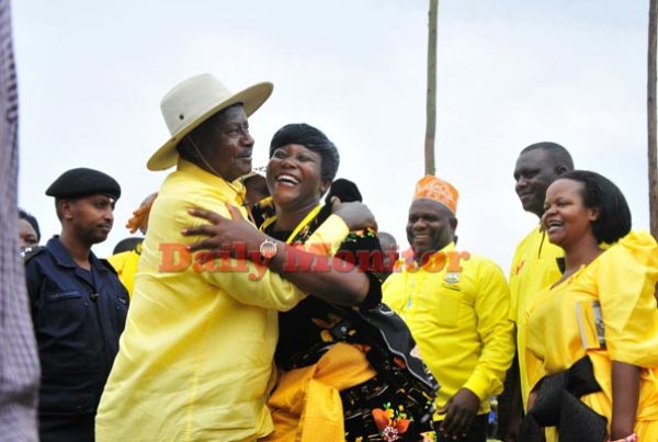 The incumbent and NRM presidential candidate Yoweri Museveni (in cap) in Luweero district where he held his first campaign rally on Monday.