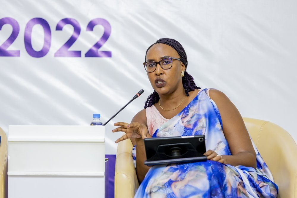 The Managing Director of Copedu Plc, Raïssa Muyango speaking at the event. 