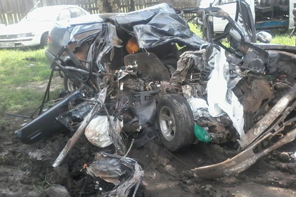 The wreckage of the car that was involved in the Salgaa accident. 