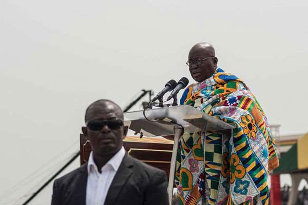 The winner of Ghana's presidential election Nana Akufo-Addo takes the oath of office during the swearing-in as elected President of the fourth Republic of Ghana, in Independence Square in the capital Accra, on January 7, 2017.