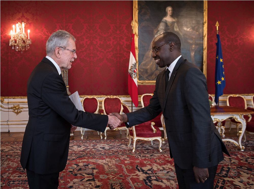 Ambassador Ngarambe Ngarambe François Xavier with Austria president.