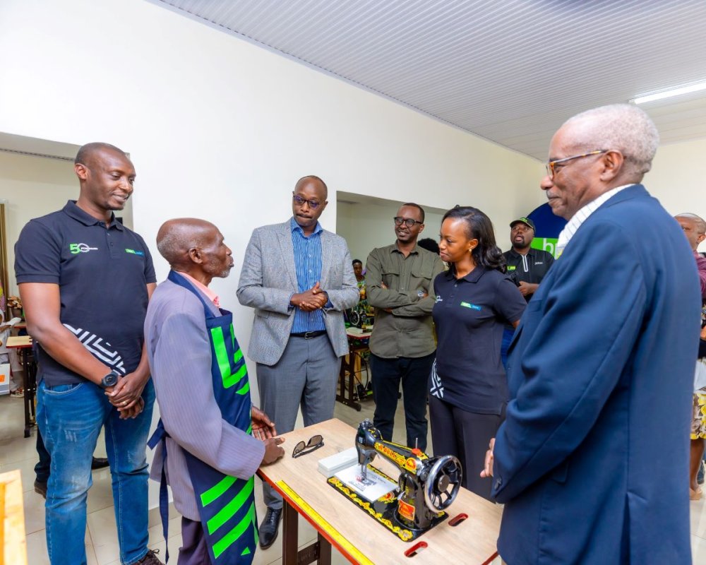 Nsengiyumva, the first person to open an account at BPR Bank Rwanda, is now one of the tailoring instructors.