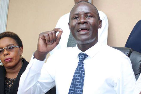 Kenya National Union of Nurses acting secretary genera Maurice Opetu addresses a press conference at their offices in Nairobi on June 2, 2017, on the status of collective bargaining agreement. He said governors have not yet signed the agreement.