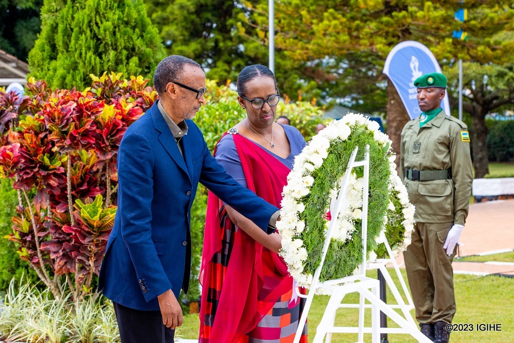 President Paul Kagame and First Lady Jeannette Kagame laying a wreath at the National Heroes Mausoleum located in Remera, Gasabo District of Kigali City on Wednesday 1st February 2023.