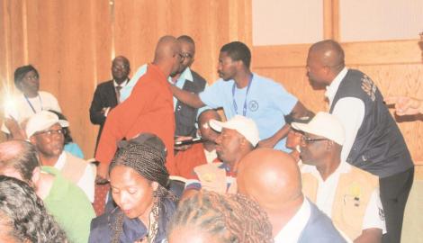 ALTERCATION: NEFF leaders at the SADC Electoral Observation Mission media briefing yesterday. PHOTO: GORDON JOSEPH