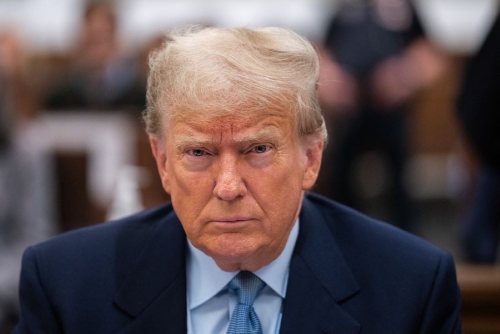 Former U.S. President Donald Trump is seen in the courtroom during his civil fraud trial at New York State Supreme Court in New York, the United States, on Oct. 18, 2023. (Jeenah Moon/Pool via Xinhua)