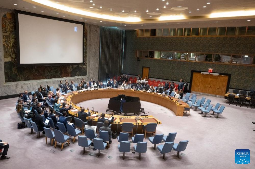 Representatives vote on a draft resolution during a Security Council meeting at the UN headquarters in New York, on July 29, 2025. The UN Security Council (UNSC) on Tuesday adopted a resolution to extend for a year, until July 31, 2026, the sanctions against armed groups operating in the Central African Republic (CAR) as well as other individuals that undermine peace in the country.