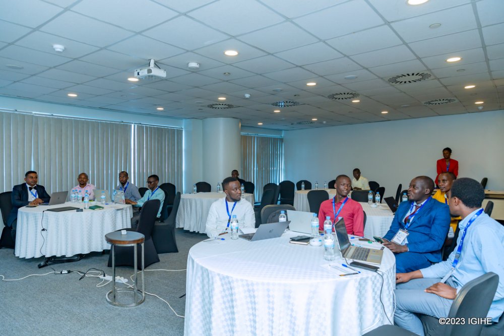 Bank employees during a training on thwarting cyber attacks.