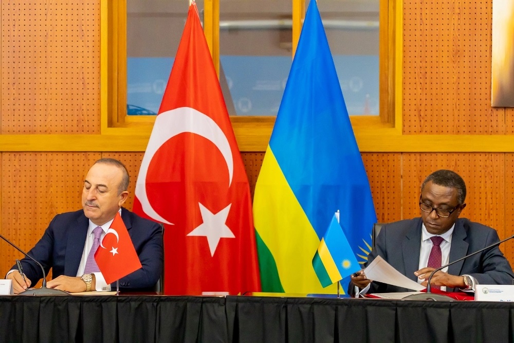 Minister Biruta (right) and his counterpart of Turkey have signed three new cooperation agreements on behalf of both countries. 