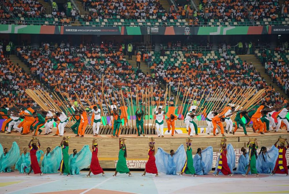 The photo taken on Jan. 13, 2024 shows the AFCON 2023 opening ceremony. (Xinhua/Han Xu)