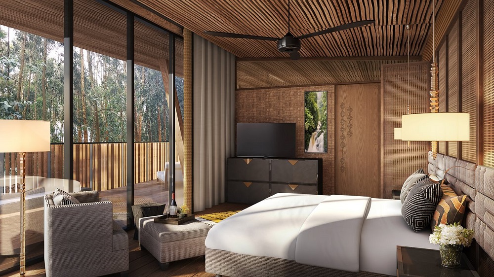 The interior view of a room at One & Only Gorilla's Nest located in Musanze.  