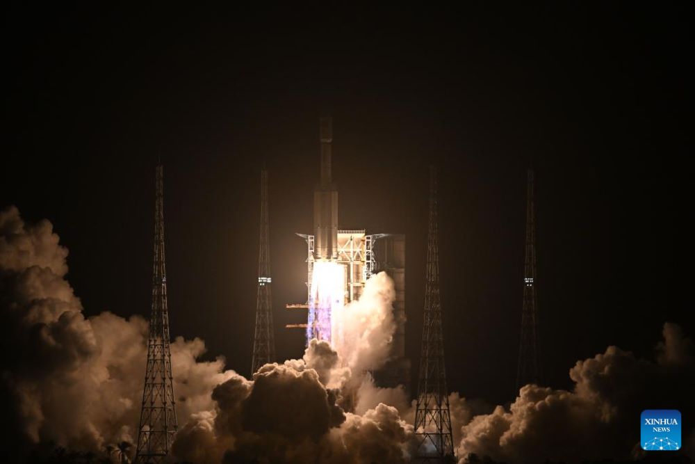A Long March-7 Y8 carrier rocket carrying cargo spacecraft Tianzhou-7 blasts off from the Wenchang Spacecraft Launch Site in south China's Hainan Province, Jan. 17, 2024.  China launched cargo spacecraft Tianzhou-7 on Wednesday night to deliver supplies for its orbiting Tiangong space station, according to the China Manned Space Agency (CMSA). (Xinhua/Liu Jinhai)