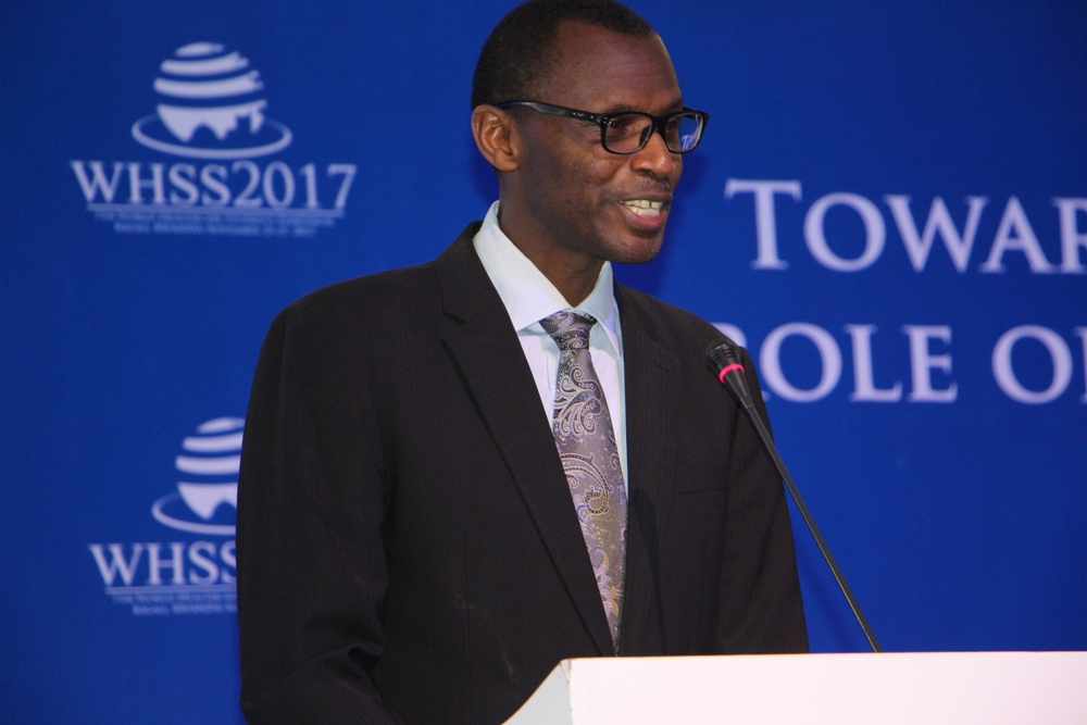 Education Minister Dr. Papias Musafiri Malimba speaks in the conference