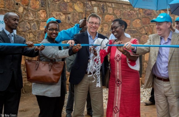 (L-R) Gasabo mayor Stephen Rwamurangwa; Imbuto Foundation's director-general Urujeni Bakuramutsa; Ikea Foundation's CEO Per Heggenes; permanent secretary for MIGEPROF Henriette Umulisa; and Unicef country representative Ted Maly