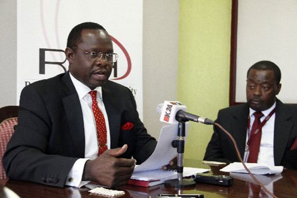 Retirement Benefits Authority (RBA) Chief Executive Edward Odundo speaking at a past press conference.