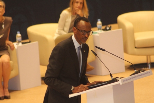 President Paul Kagame addressing his remarks to participants from across the World attending the 28th meeting of Parties to the Montreal Protocol.