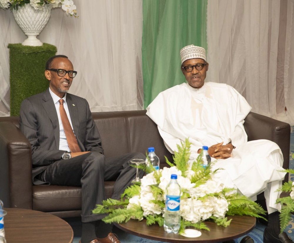 The president Kagame seated with the president Buhari before beginning the conference 