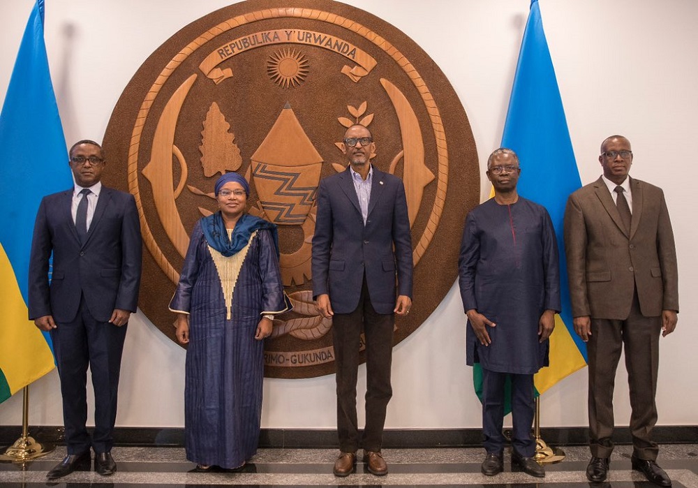Also present during the discussions were Fodé Ndiaye, the UN Resident Coordinator for Rwanda (second from right) ; the Minister of Foreign Affairs and International Cooperation, Dr. Vincent Biruta (first from left) and Dr. Jean Damascène Bizimana who was recently named Minister of National Unity and Civic Engagement (first from right).  