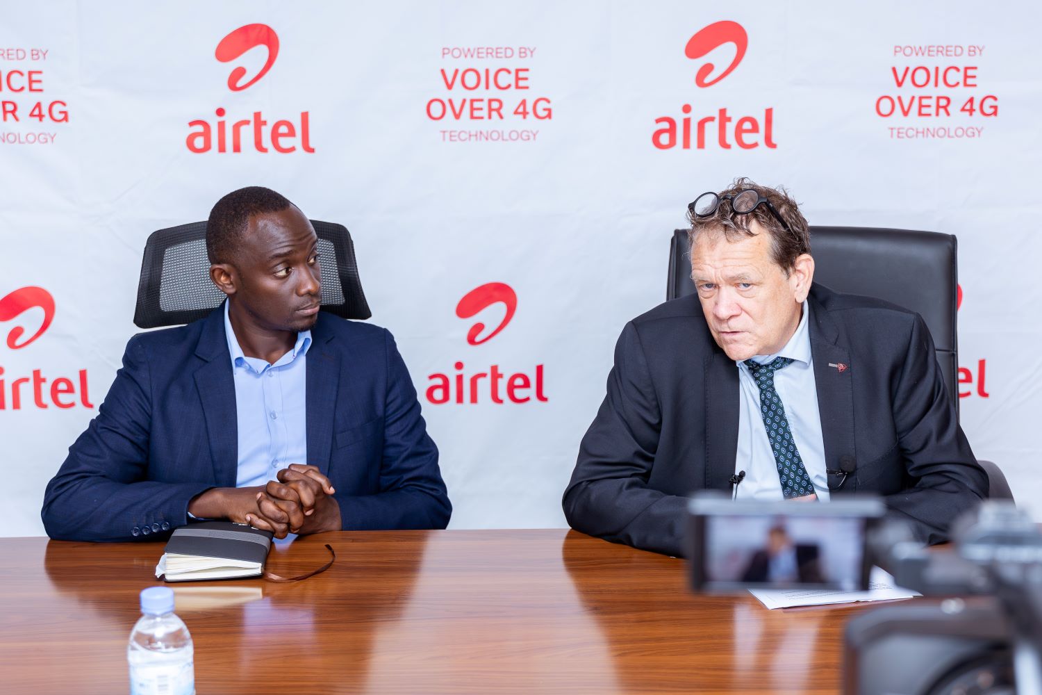 Airtel Rwanda Managing Director, Emmanuel Hamez, and Rugambwa Lamuel, the Regulatory and Legal Director at Airtel Rwanda, addressed the press.