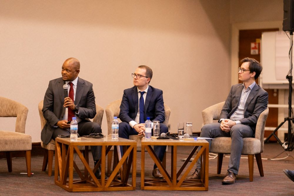 Thapelo Tsheole, the Chief Executive Officer of the Capital Market Authority (L) speaking at the panel discussion.