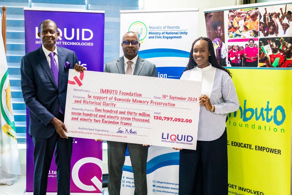 L-R Sam Nkusi, Executive Chairman of Liquid Rwanda_ Dr Jean Damascene Bizimana, Ministry of National Unity & Civic Engagement - MINUBUMWE_ Élodie Shami, Director General Imbuto foundation