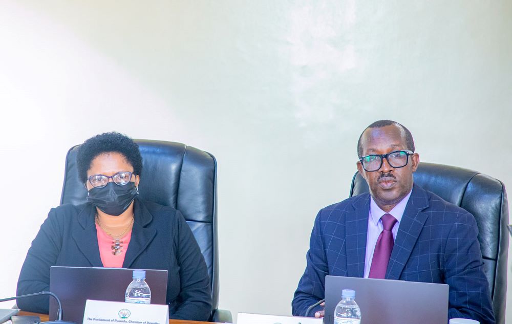 The Chairperson of the Committee on Governance, Gender Equality, and Social Welfare, Nabahire Anastase (right), and his Deputy, De Bonheur Jeanne D'Arc.