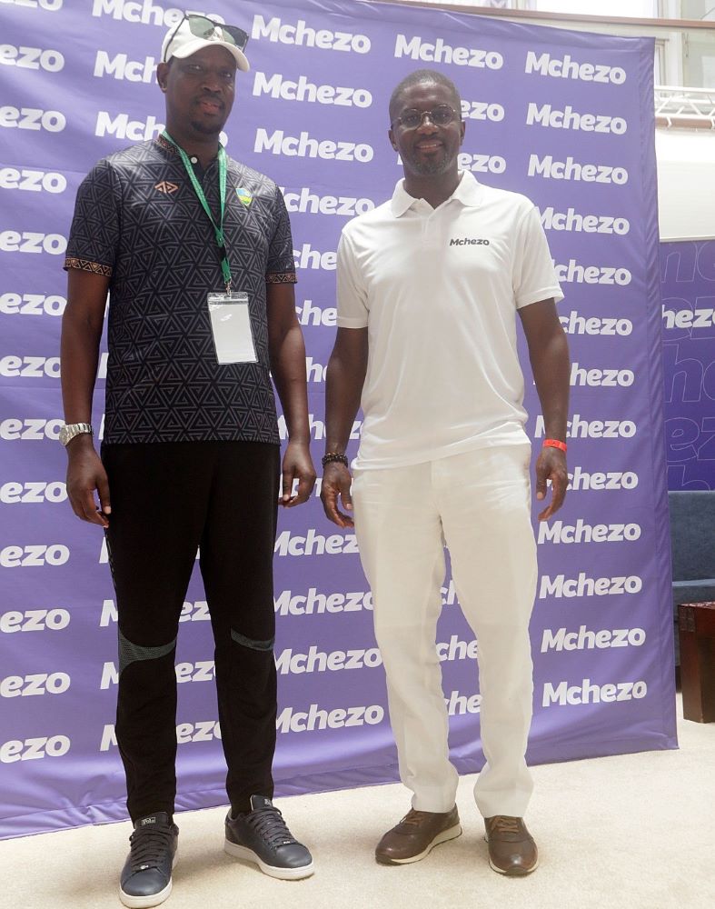 Rwanda MP, Hon. Dr. RUTEBUKA BALINDA and Mchezo Managing Director for Africa, Ntoudi Mouyelo pose for a photos session during a stakeholders round table orgainzed on the sidelines of the on going East Africa Community Inter Paliamentary Games taking place in Mombasa Kenya.