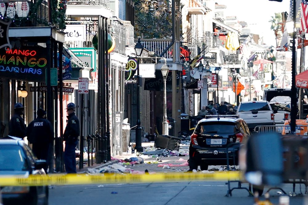 Debris is left along Bourbon Street after a pickup truck was driven into a large crowd in the French Quarter of New Orleans, Louisiana, U.S. on January 1, 2025.