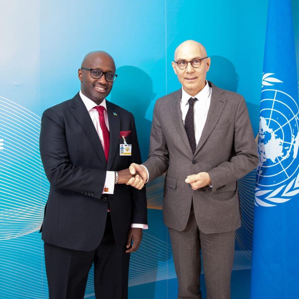 At the sidelines of the UN Human Rights Council high level meeting in Geneva, Minister Nduhungirehe met with Volker Türk, the UN High Commissioner for Human Rights.