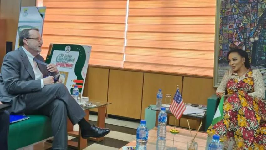 Bianca Odumegwu-Ojukwu, Nigeria’s Minister of State for Foreign Affairs and U.S. Ambassador Richard Mills Jr. met in Lagos.