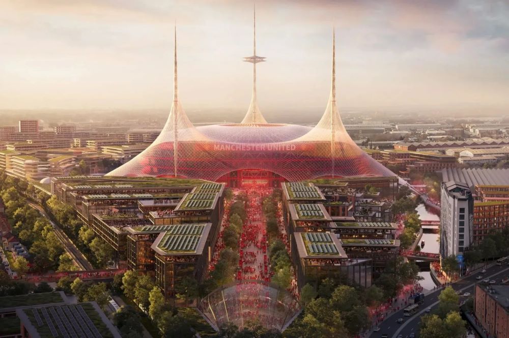 A computer generated conceptual image provided by architects Foster + Partners of what the new Manchester United stadium and surrounding area could look like.