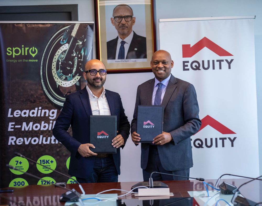 Kaushik Burman, Spiro’s Chief Executive Officer and CEO of Equity Bank Rwanda, Hannington Namara at the event.