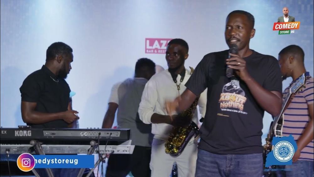 Pablo performing at Comedy store UG in Kampala.