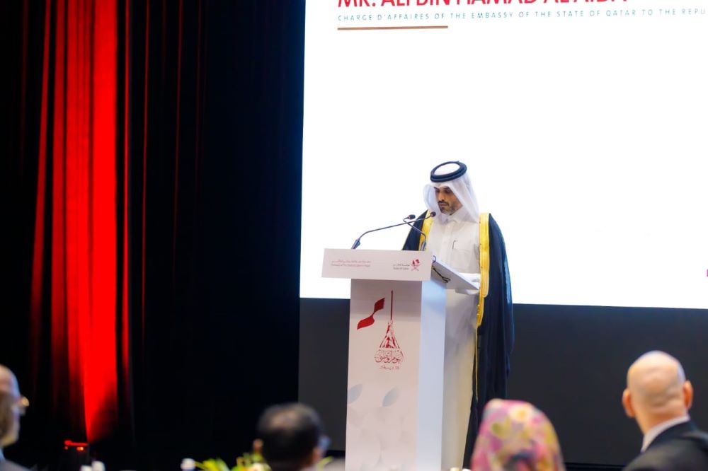The Charge d’Affaires at the Qatari Embassy, Ali Bin Hamad Al Aida delivering his keynote address.