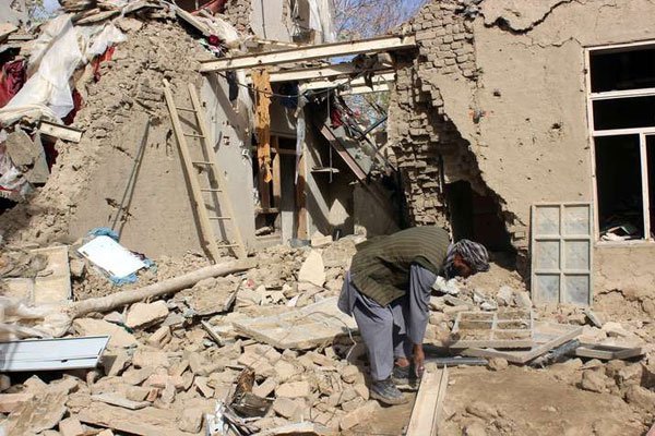 An Afghan man surveys the houses damaged in NATO airstrikes in Kunduz, Afghanistan on November 4, 2016. The Pentagon said Friday that a US military strike in Afghanistan last month killed one of the senior Al-Qaeda leaders in the country.