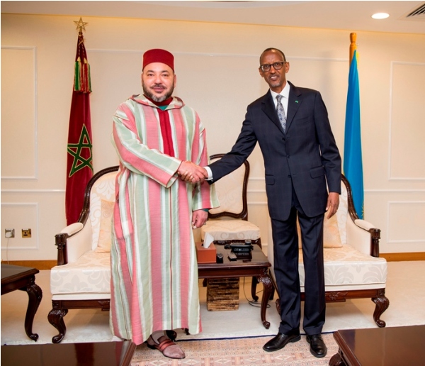 King Mohammed VI was welcomed by president Paul Kagame yesterday
