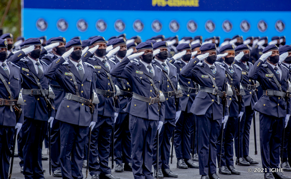 Graduates of the 11th Cadet Course Intake Intake at Police Training School in Gishari in 2021. 
