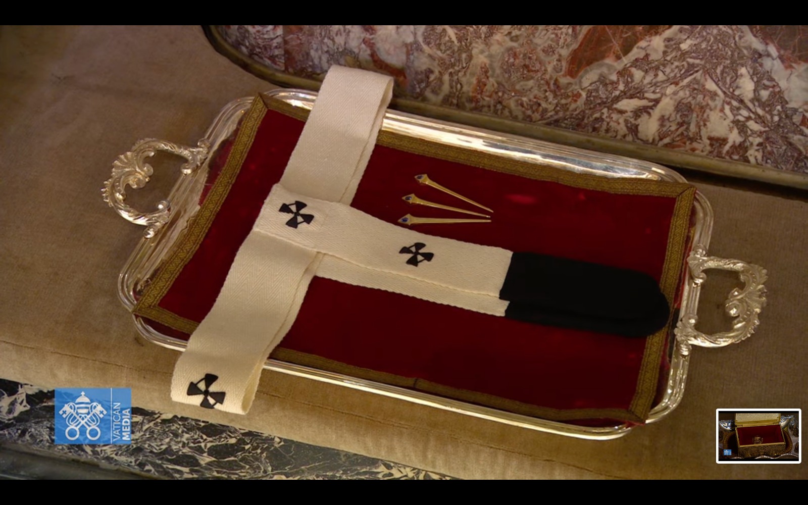 The pallium is a liturgical vestment in the Roman Catholic Church worn by the Pope.
