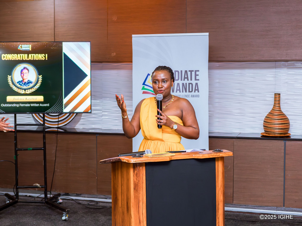 Judence Kayitesi, awarded best female writer, reflected on the challenges women face in pursuing writing alongside other responsibilities.
