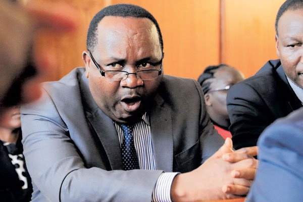 Tharaka-Nithi Governor Samwel Ragwa during a hearing at the Employment and Labour Relations Court in Nyeri last December 7 over the sacking of County Secretary Dr Fredrick Kamunde. He was ordered to reinstate him.